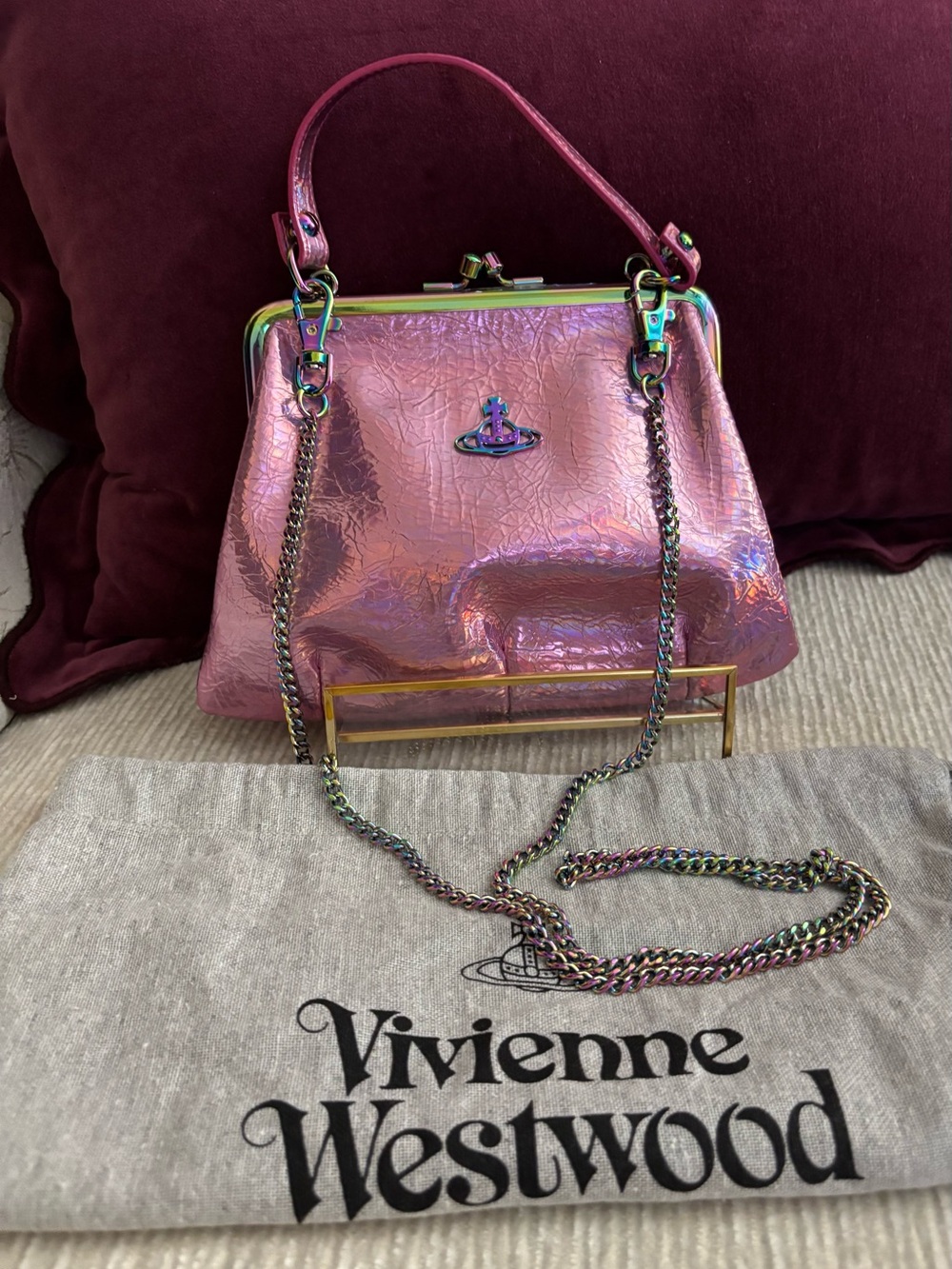 Vivienne Westwood Granny Frame Bag Iridescent Pink – Vegan Leather